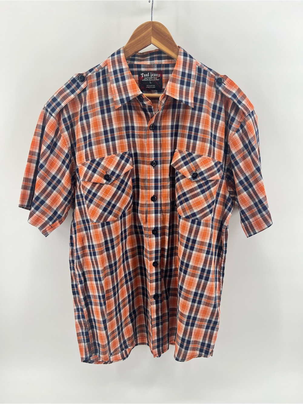 Tool Jeans Men's Orange & Navy Plaid Short-Sleeve Button-Down Shirt